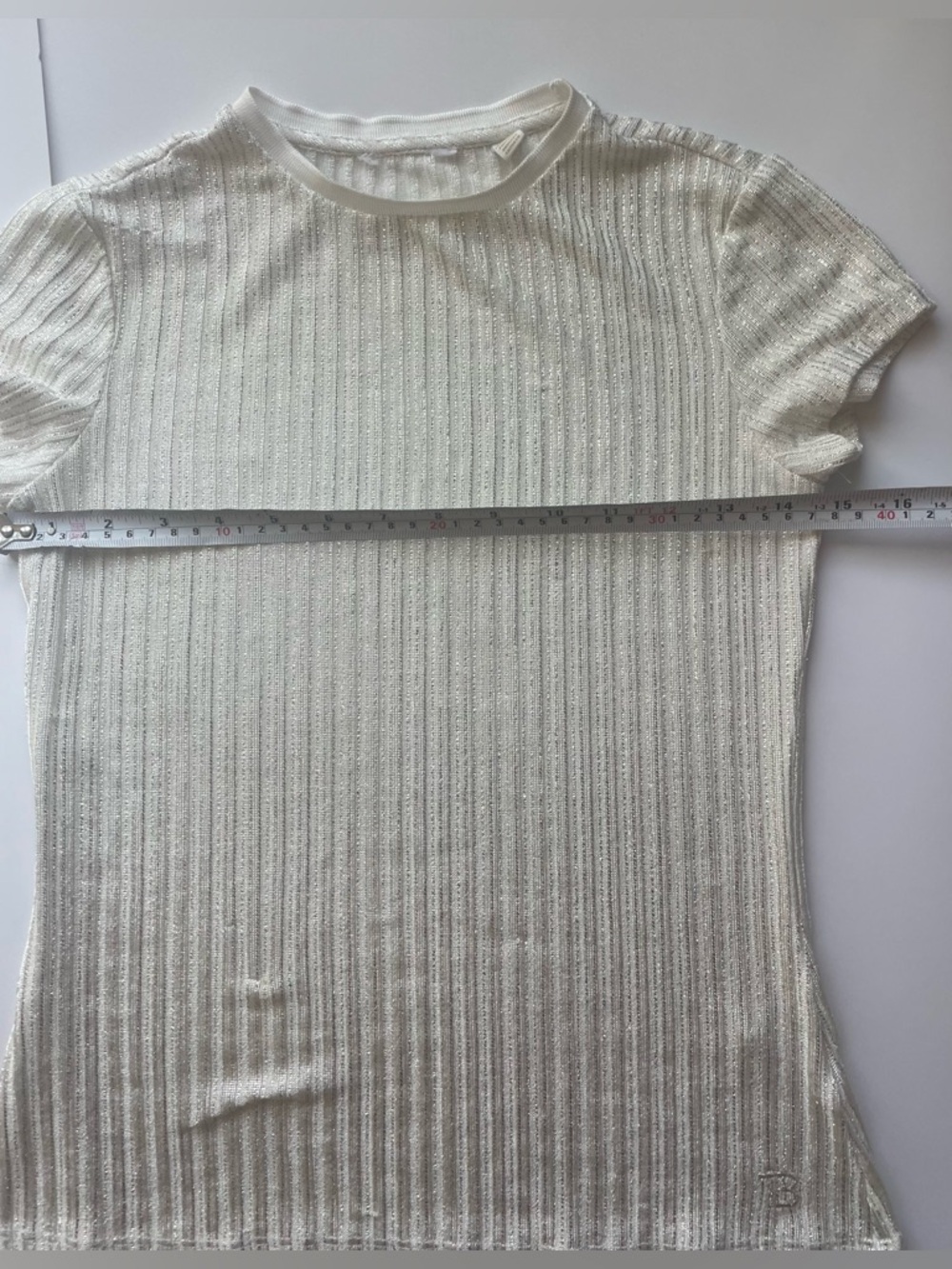 Light Cream Ribbed Short-Sleeve Knit Top - Picture 5 of 7